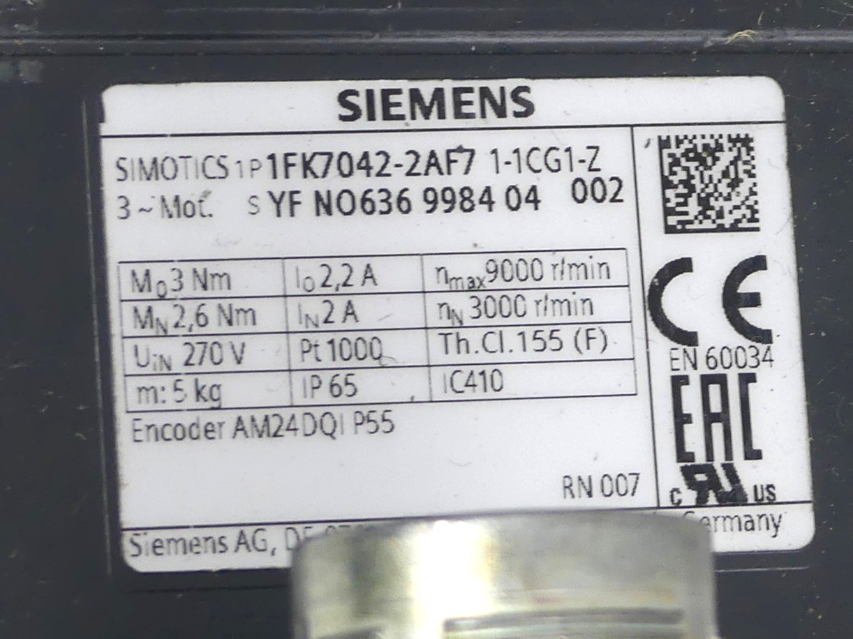Siemens Servomotor 1FK7042-2AF71-1CG1-Z