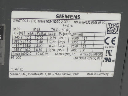 Siemens Servomotor 1PH8103-1DG02-0CE1