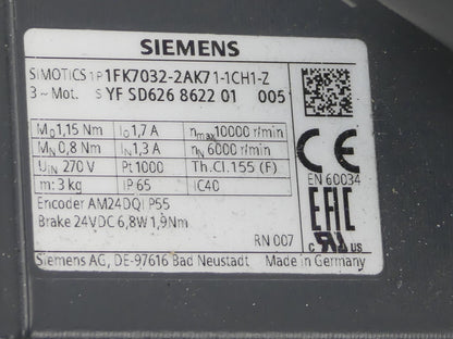 Siemens Servomotor 1FK7032-2AK71-1CH1-Z