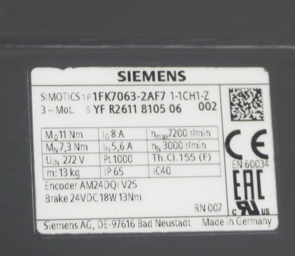 Siemens Servomotor 1FK7063-2AF71-1CH1-Z