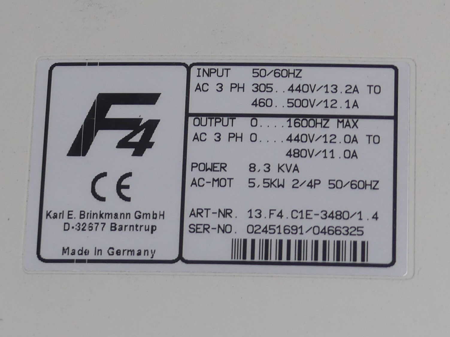 KEB F4 Frequenzumrichter 13.F4.C1E-3480/1.4 5.5KW