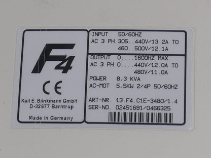 KEB F4 Frequenzumrichter 13.F4.C1E-3480/1.4 5.5KW