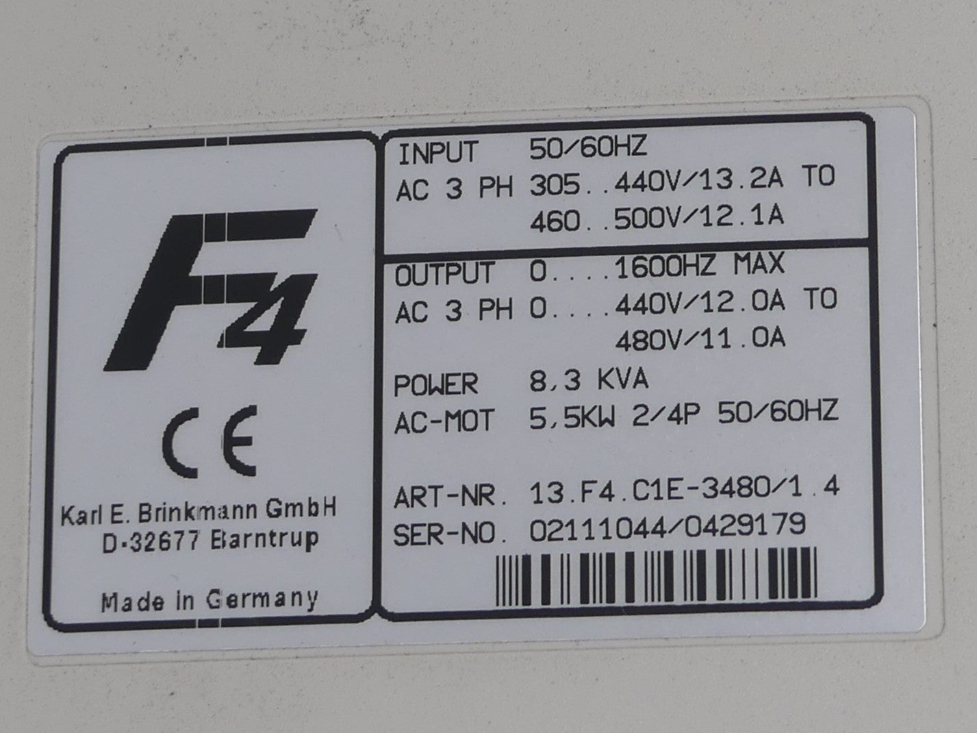 KEB F4 Frequenzumrichter 13.F4.C1E-3480/1.4 5.5KW