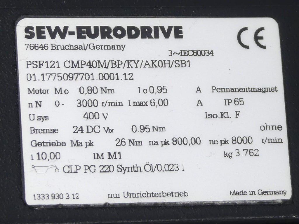 SEW Eurodrive PSF121 CMP40M/BP/KY/AK0H/SB1