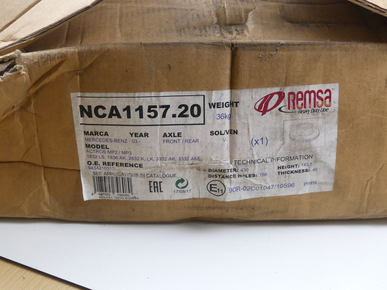 Bremsscheibe Mercedes-Benz 9434210312 REMSA