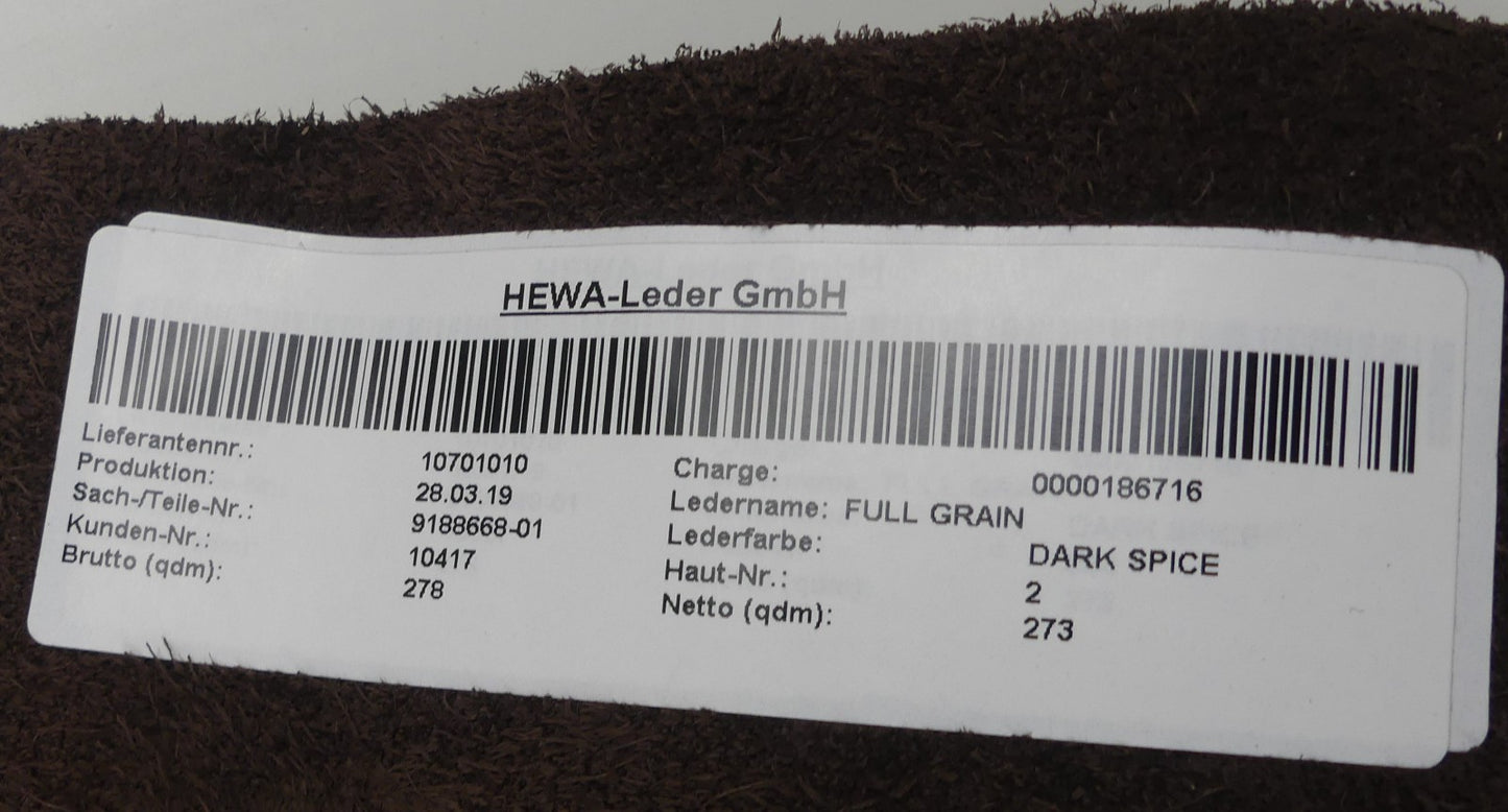 Leder 2,73m2   FULL GRAIN lederfarbe DARK SPICE(braun farbe)