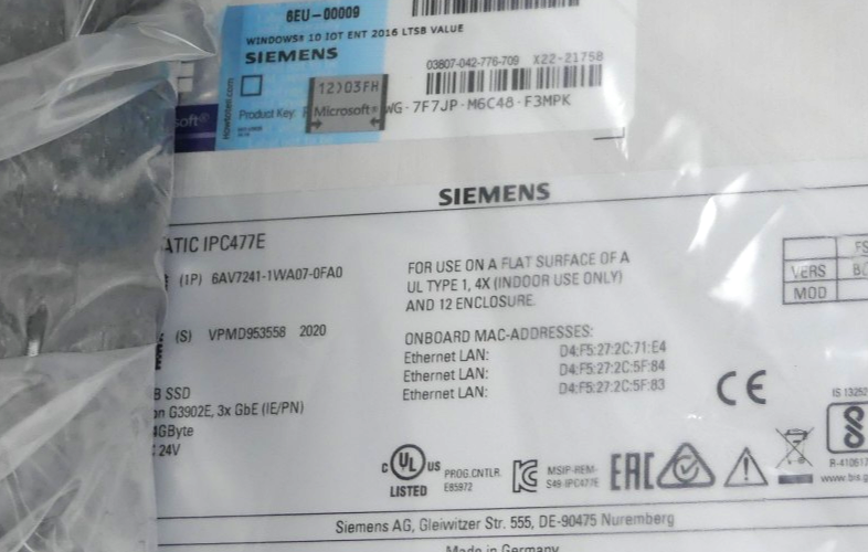 Siemens Simatic IPC 477E  6AV7241-1WA07-0FA0