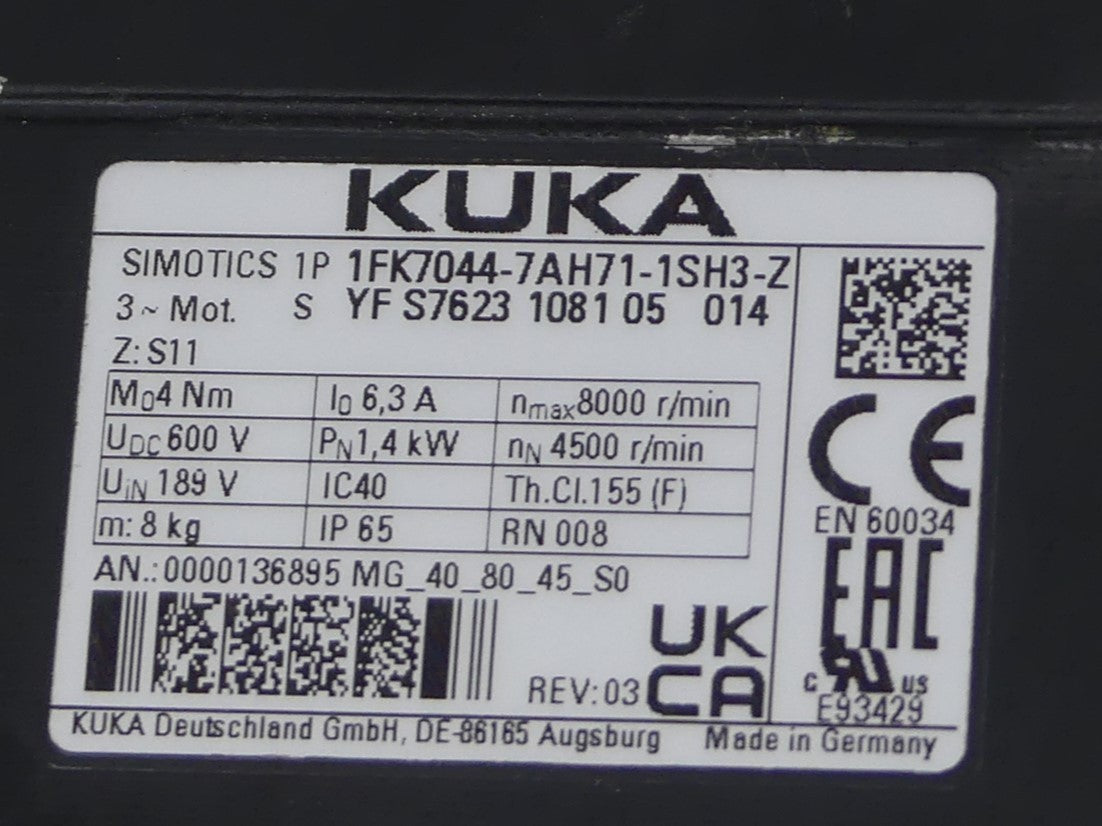 KUKA/Siemens 1FK7044-7AH71-1SH3-Z Servomotor