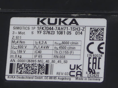 KUKA/Siemens 1FK7044-7AH71-1SH3-Z Servomotor