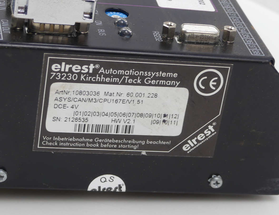 Elrest Control Module ASYS/CAN/M3/CPU167E/V1.51 10803036 60.001.228