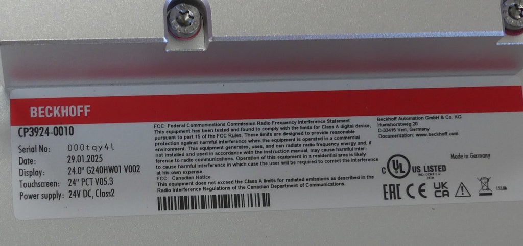 Beckhoff CP3924-0010 Multitouch Panel 24"   date:29.01.2025
