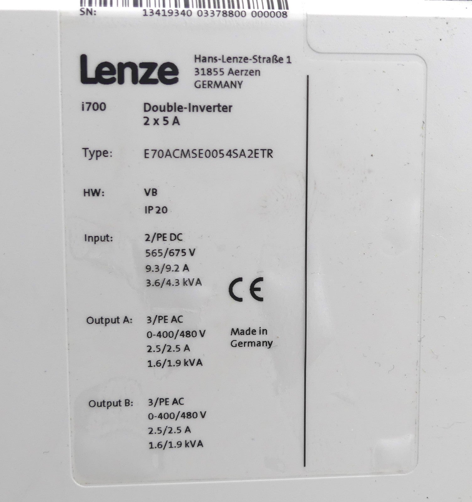 LENZE E70ACMSE0054SA2ETR i700 Double-Inverter 2x5 A