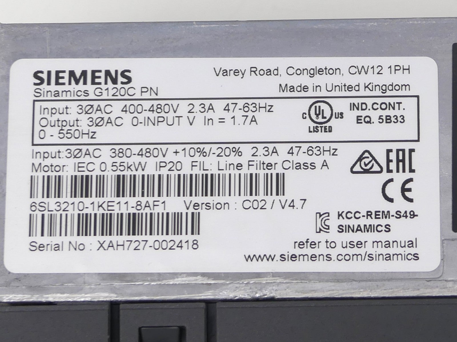 Siemens   6SL3210-1KE11-8AF1  ver: C02/V4.7
