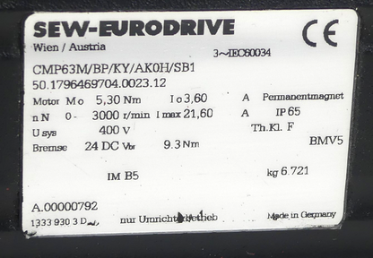 SEW Eurodrive CMP63M/BP/KY/AK0H/SB1