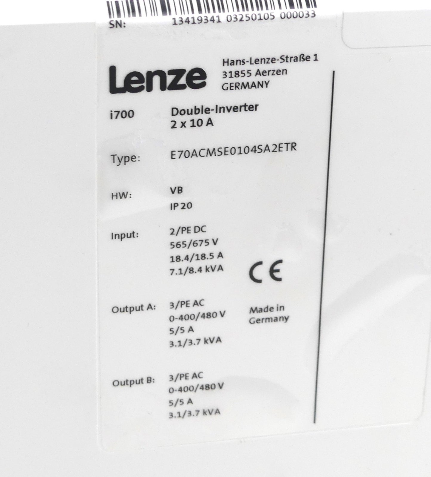 LENZE E70ACMSE0104SA2ETR i700 Double-Inverter 2x10 A