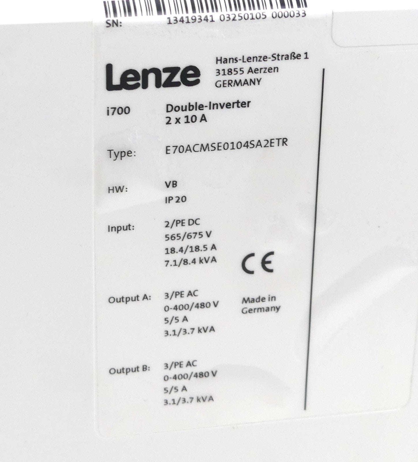 LENZE E70ACMSE0104SA2ETR i700 Double-Inverter 2x10 A
