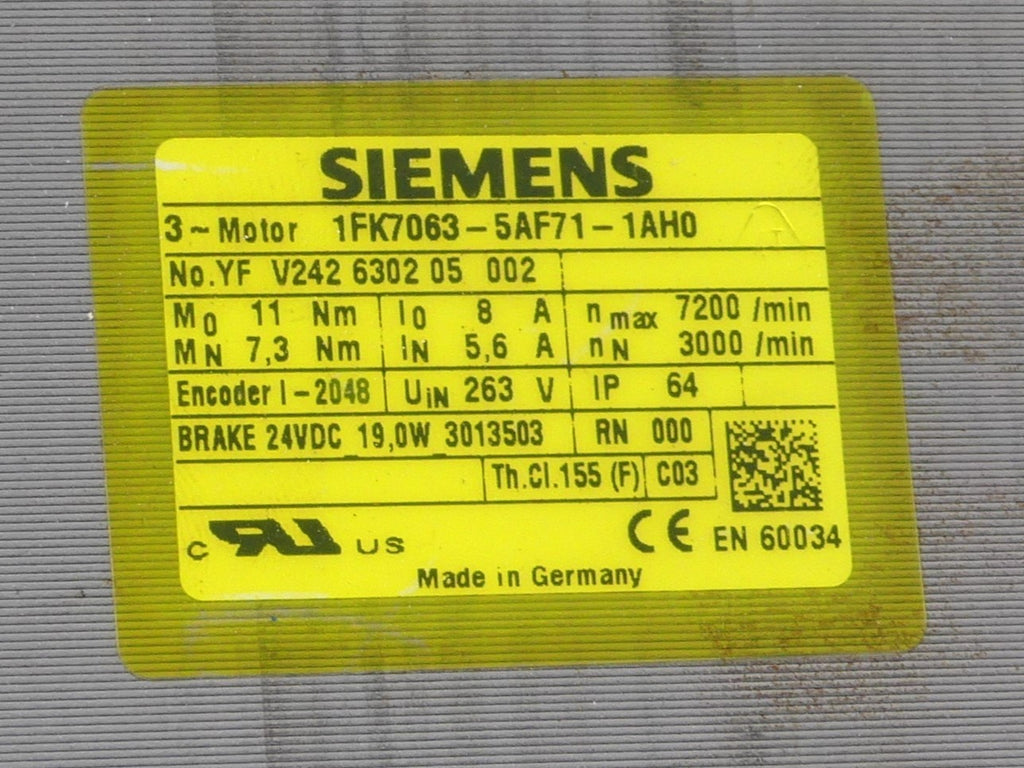SIEMENS 1FK7063-5AF71-1AH0  Servomotor