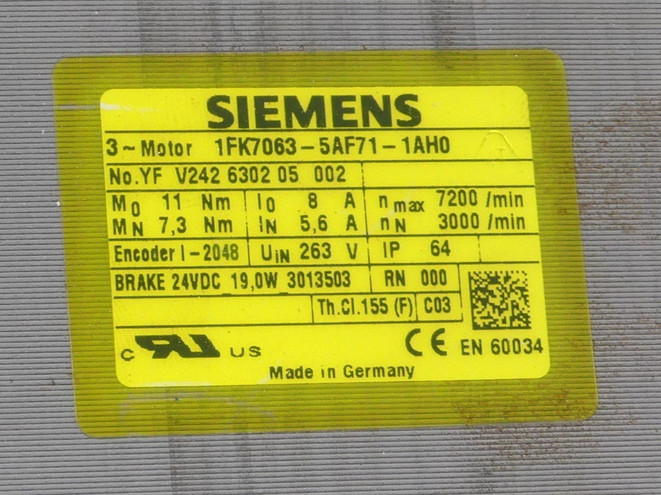 SIEMENS 1FK7063-5AF71-1AH0  Servomotor