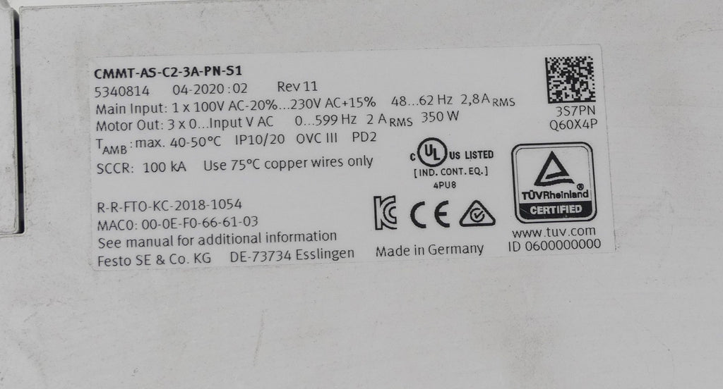FESTO CMMT-AS-C2-3A-PN-S1 SERVOANTRIEB