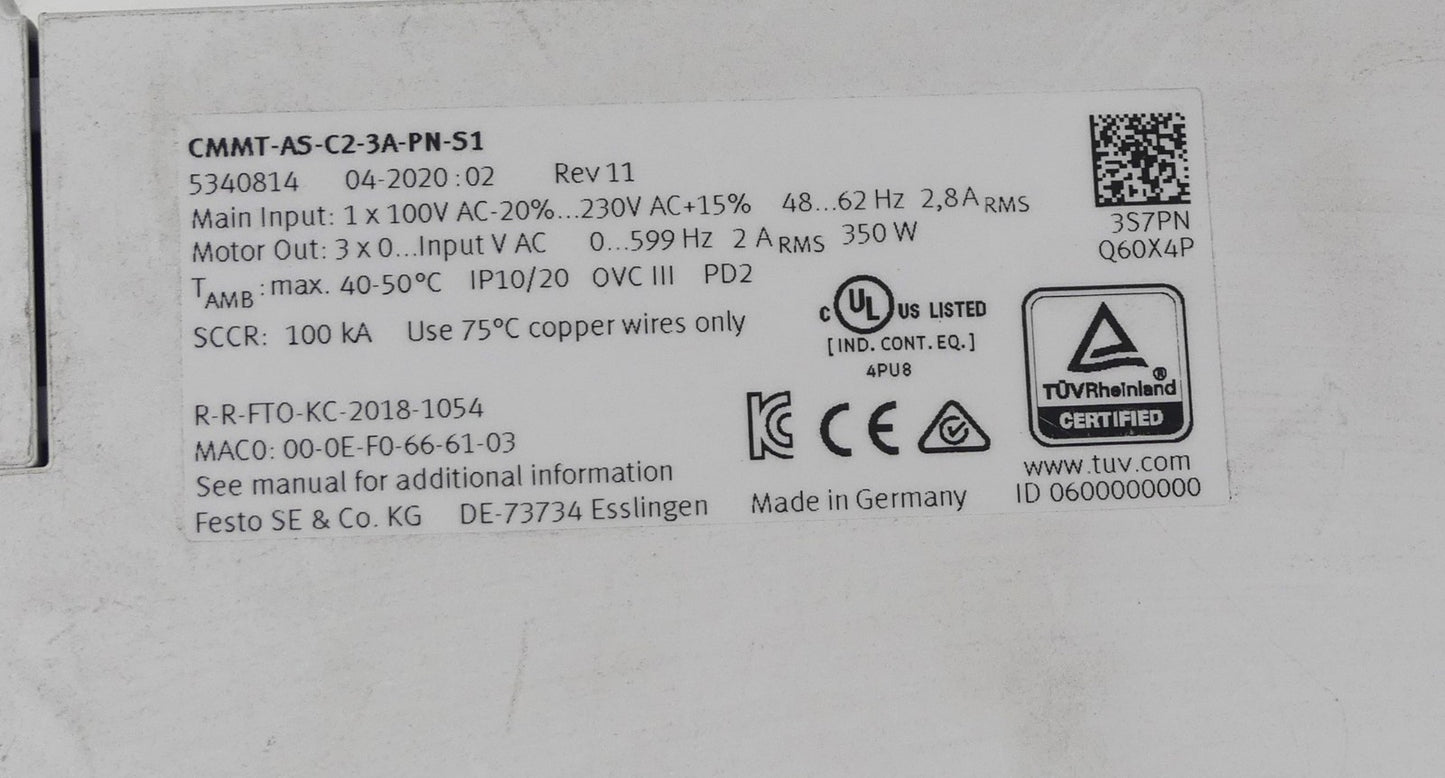 FESTO CMMT-AS-C2-3A-PN-S1 SERVOANTRIEB