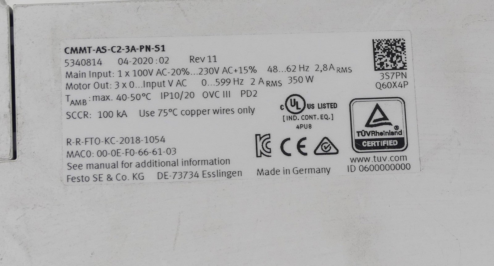 FESTO CMMT-AS-C2-3A-PN-S1 SERVOANTRIEB