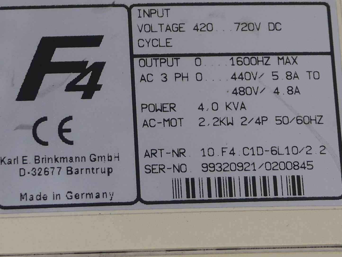 KEB COBIVERT 10.F4.C1D-6L10/2.2