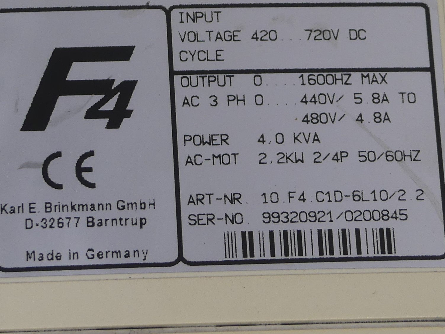KEB COBIVERT 10.F4.C1D-6L10/2.2